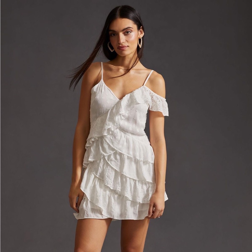 By Anthropologie V-Neck Asymmetrical Ruffle Mini Dress